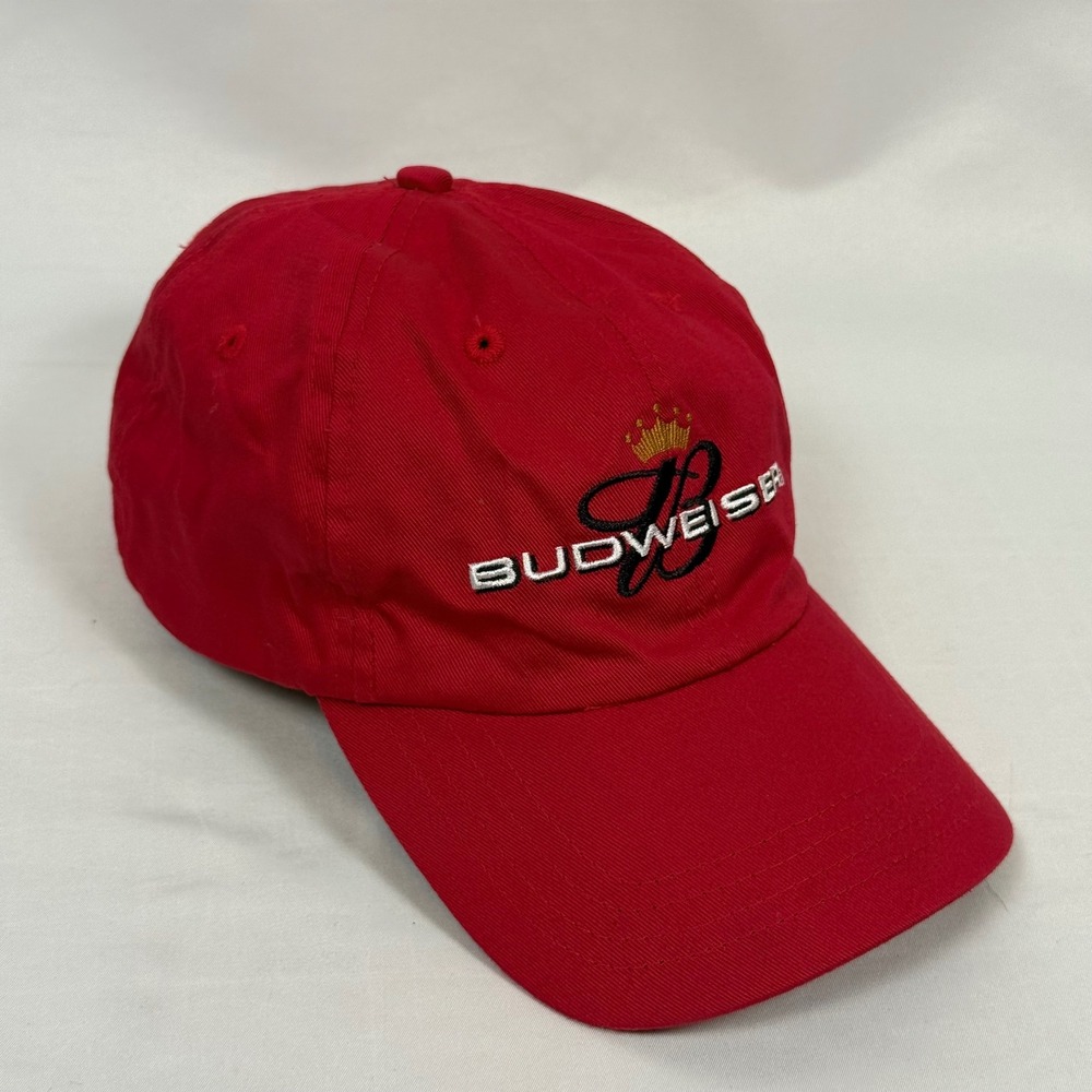 Vintage Budweiser Red Baseball Cap Embroidered Logo Adult Size Adjustable Strap